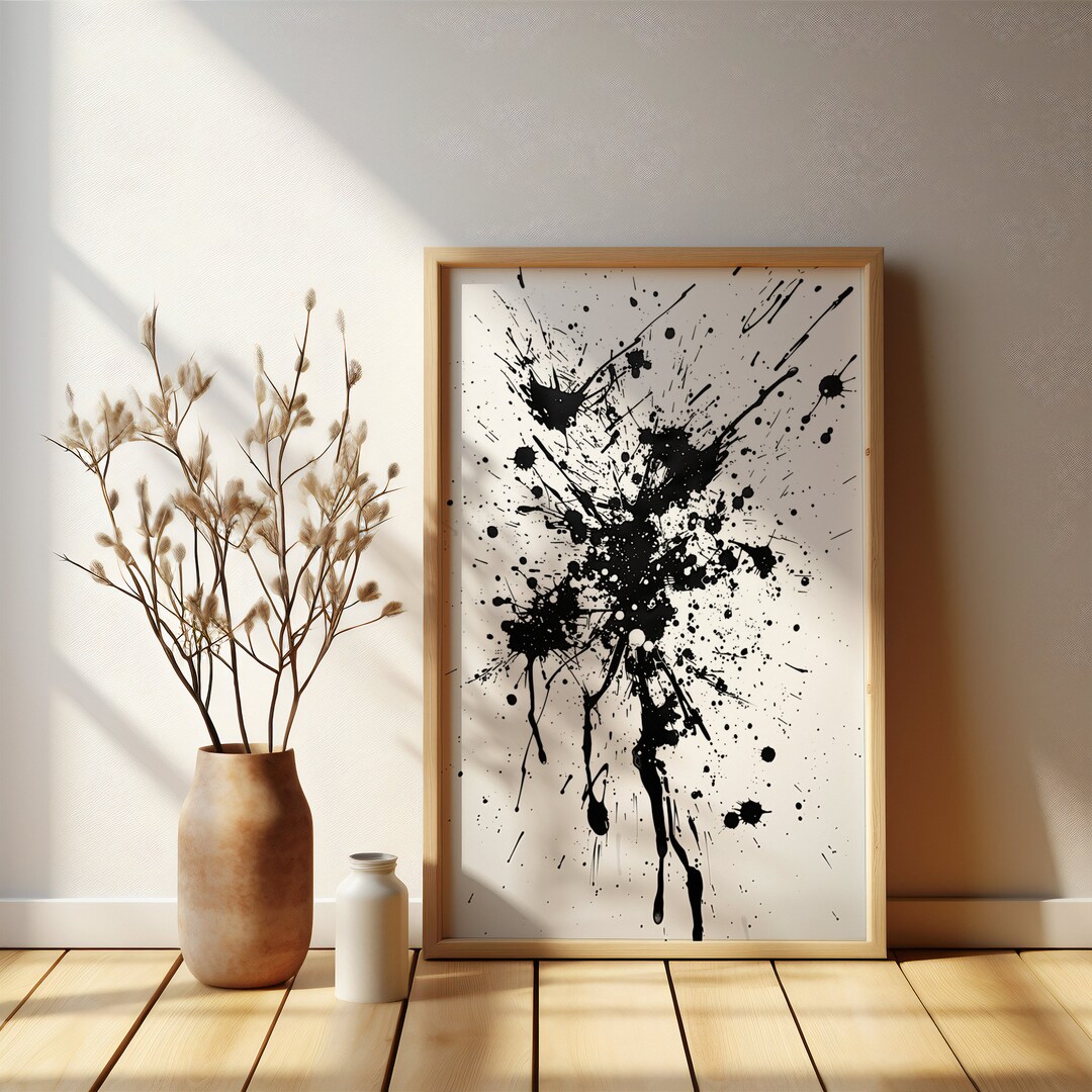 Abstract Ink Splatter Art Print | Dynamic Black and White Home Decor ...
