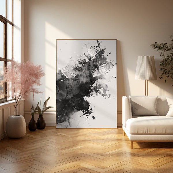 Abstract Ink Flow Art Print | Dynamic Black  White Composition | Digital Download | Modern Home Decor | Fluid Organic Shapes Wall Art