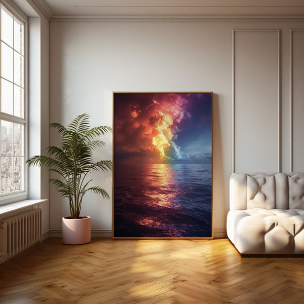 Surreal Ocean Cloudscape Art | Colorful Sky Reflection | Digital Seascape Photography | Home Decor | Ethereal Water Wall Art Print Download