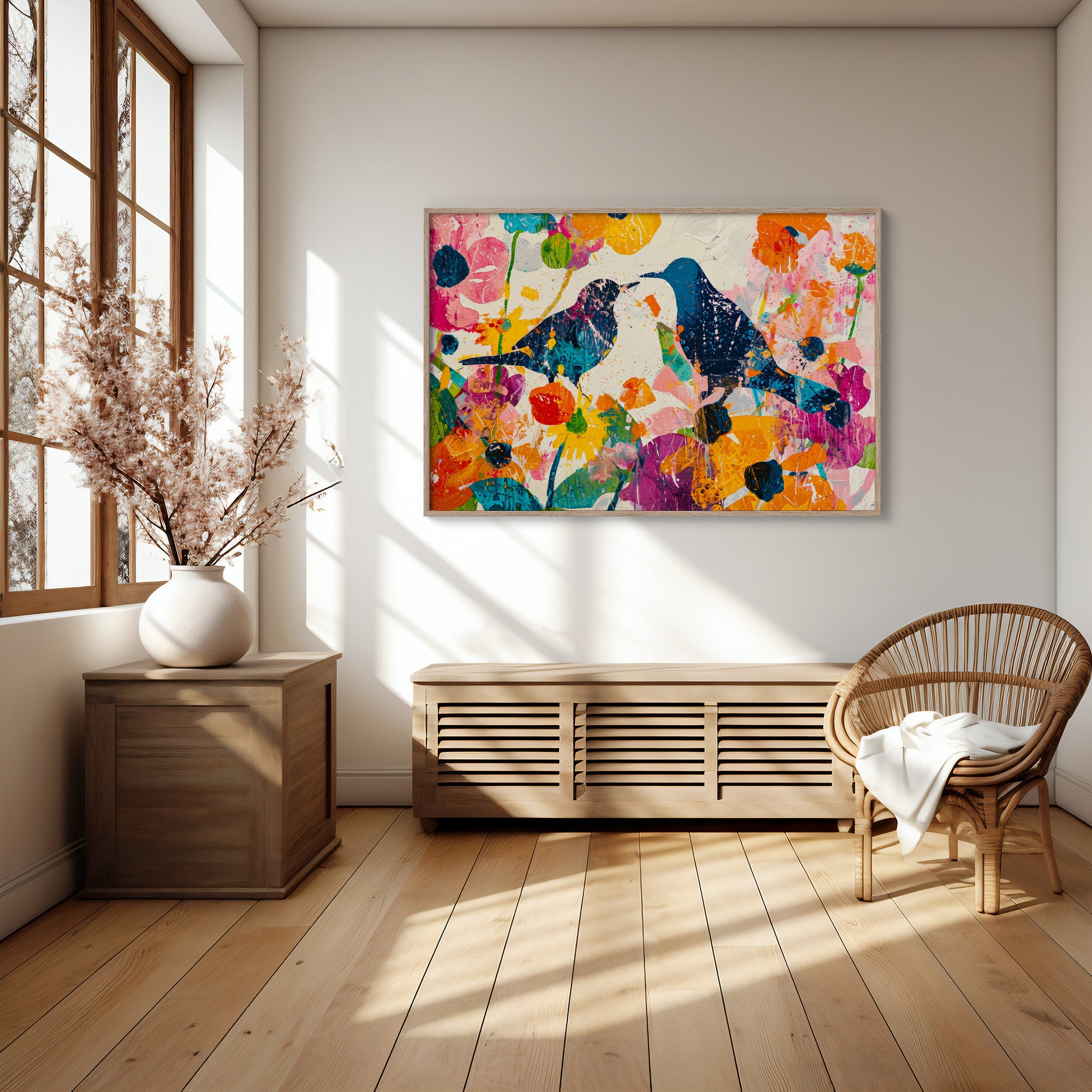 Colorful Birds Abstract Art | Vibrant Floral Painting | Modern Gallery ...