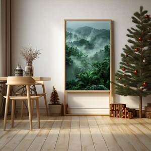 Tropischer Regenwald Digital Kunstdruck | Nebliger Dschungel Baldachin | Ätherische Waldlandschaft | Von der Natur inspiriertes Wohndekor | Sofort Download