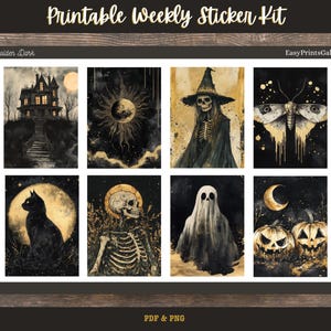 Halloween Printable Planner Stickers, October Planner, Weekly Stickers Kit, Vertical Planner, Seasonal Scrapbook Stickers Bundle, PNG, PDF