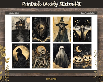 Halloween Printable Planner Stickers, October Planner, Weekly Stickers Kit, Vertical Planner, Seasonal Scrapbook Stickers Bundle, PNG, PDF