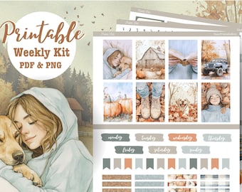 Pastel Watercolor Autumn Printable Planner Stickers, Fall Weekly Sticker Kit, Erin Condren Planner Sticker, Vertical Sticker Kit, PNG, PDF