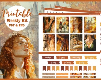Autumn Court Printable Fall Planner Stickers, Weekly Sticker Kit, Erin Condren, Vertical Planner, Fall Stickers, Watercolor Planner Stickers