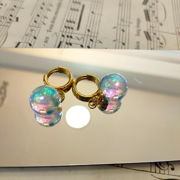 Bubble hoop earrings in stainless steel and crystal in Plexy Glam resin