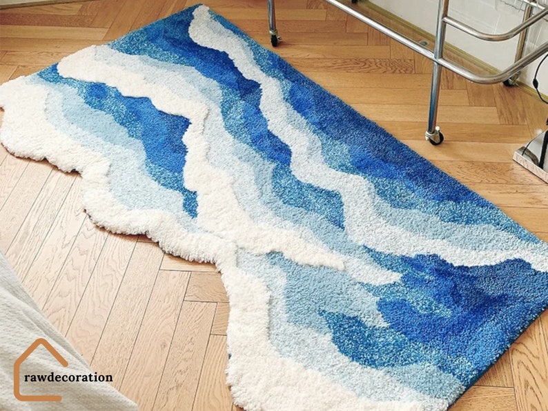 Aesthetic Ocean Waves Rug Handmade Plush Rug for Cozy Bedroom Vibes Etsy