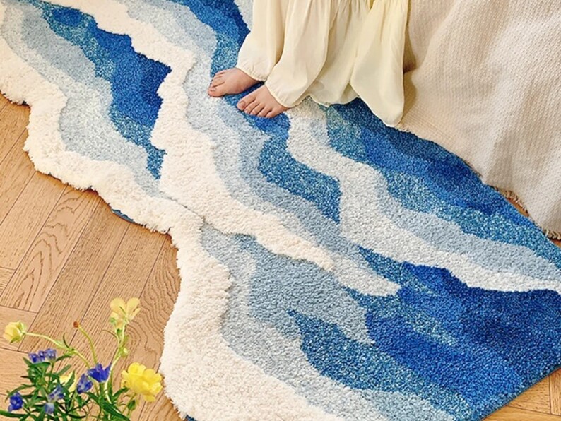 Aesthetic Ocean Waves Rug Handmade Plush Rug for Cozy Bedroom Vibes Etsy