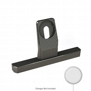 May include: A dark grey smartwatch charging stand. The stand features a vertical support with diagonal lines and a horizontal base. The text "Charger Not Included" is at the bottom of the image.