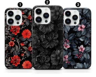Coque de téléphone élégante fleurs sauvages pour iPhone 15 Pro 14 Max 13 mini 12 Plus 11 XR SE 7 noir et Samsung S24 S23 Ultra A15 A54 Pixel 8A