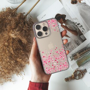 Cherry blossom Phone Case Transparent flower cover fits iPhone 15 Pro Max,16 Pro,iPhone 14,Samsung S25,A53,S21,S23 Ultra, Google pixel 9 Pro