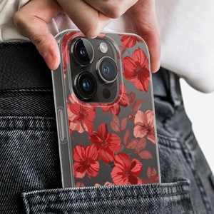 Transparent flower phone case clear Cover fit for iPhone 15 Pro 14 Max 13 mini 12 Plus 11 XR SE 7 & Samsung S24 S23 Ultra A15 A54 Pixel 8A