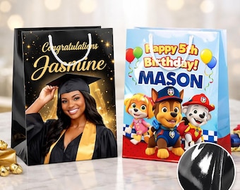 Custom Glossy Gift Bags • Personalized Photo or Character Party Favor Bags