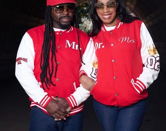 Custom Couple Varsity Jackets – Personalized Matching His and Hers Anniversary Gift