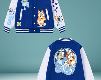 Custom Bluey Varsity Jacket — Personalized Kids Bomber with Name on Back