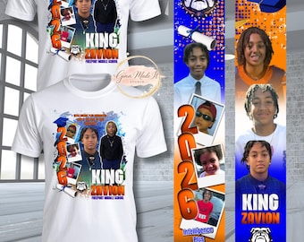 Custom Graduation Stole & 2 T‑Shirt Bundle – Personalized Photo Stole – Class of 2026 Grad Gift