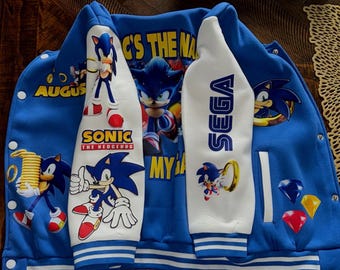 Chaqueta universitaria Sonic personalizada: chaqueta gamer personalizada para niños y adolescentes.