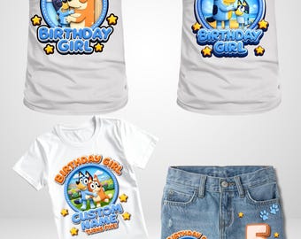 Bluey Birthday Family-set: outfit voor verjaardagskind + GRATIS mama- en papa-shirts!