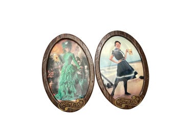 Vintage Budweiser König der Biere Ovale Wandtafeln Set mit 2 Saloon Gallonen