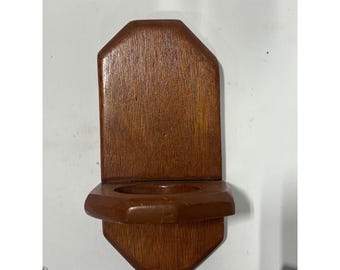 Aplique de pared de madera vintage hecho a mano, portavelas, acabado rústico en roble, diseño geométrico.