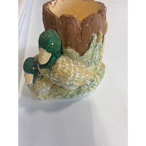 Wilde eend boomstronk plantenbak potloodhouder rustiek hutdecor 7 inch