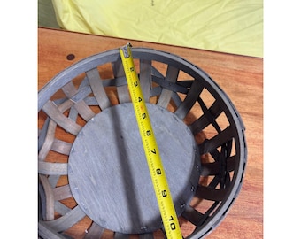 Cesta redonda de madera rústica gris para tabaco, centro de mesa estilo granja, 28 cm (11 pulgadas)