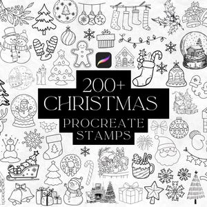 Timbri Procreate di Natale, set di pennelli Procreate, inverno, patchwork del paese delle meraviglie, festa, pupazzo di neve, Babbo Natale, calze, regali, bastoncino di zucchero