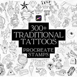 300+ tatuaggi tradizionali Procreate Stamps, Procreate Brush Set, Neotradizionale, Tattoo Flash, Tattoo Stamps, Old School Tattoo Stamps