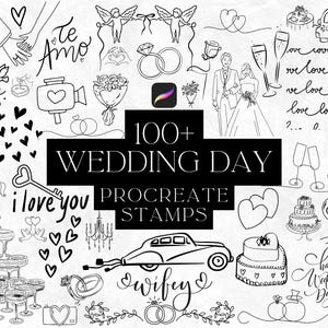 Sellos de boda de Procreate, juego de pinceles para tatuajes de Procreate, paquete de sellos Love, evento especial, herramientas de Procreate, línea fina, sellos para tatuajes de patchwork
