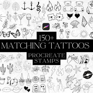 Plus de 150 tampons tatouages assortis, Procreate, Set de pinceaux Procreate, Meilleurs amis, Couple, Outils de procréation, Trait fin, Tampons de tatouage patchwork