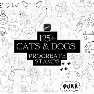 Sellos de gatos y perros para Procreate, juego de pinceles para Procreate, amor por los perros, amantes de los gatos, herramientas para Procreate, línea fina, sellos para tatuajes de patchwork, tatuajes de mascotas
