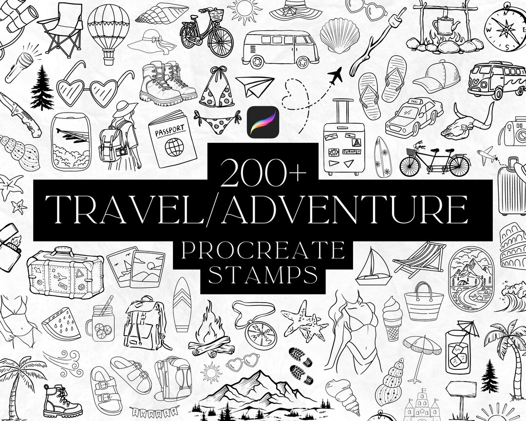 Travel and Adventure Procreate Stamps, Procreate Brush Set, Summer ...