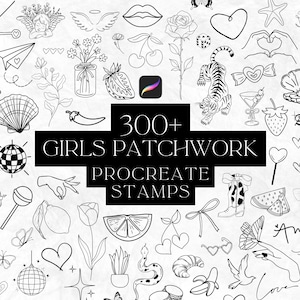 Plus de 300 tampons Procreate Patchwork Girly, Set de pinceaux Procreate, Fleur, Piment, Tatouage éclair, Trait fin, Tampons de tatouage Girly. Tatouages pour filles
