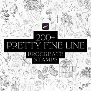 200+ Fine Line Procreate Stempel, Procreate Tattoos, Pinsel-Set, Blumen, Pretty, Procreate Werkzeuge, feine Linie, Girly Patchwork Tattoo-Stempel