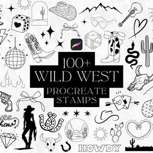 Wilder Westen Procreate Stempel, Procreate Tattoo Pinsel Set, Western Bundle, Wilder Westen, Procreate Werkzeuge, Fine Line, Patchwork Tattoo Stamps