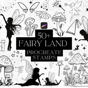 Sellos de hadas para Procreate, juego de pinceles para Procreate, paquete de hadas, herramientas para Procreate, Flash, hongos, patchwork, casa de hadas, sellos femeninos
