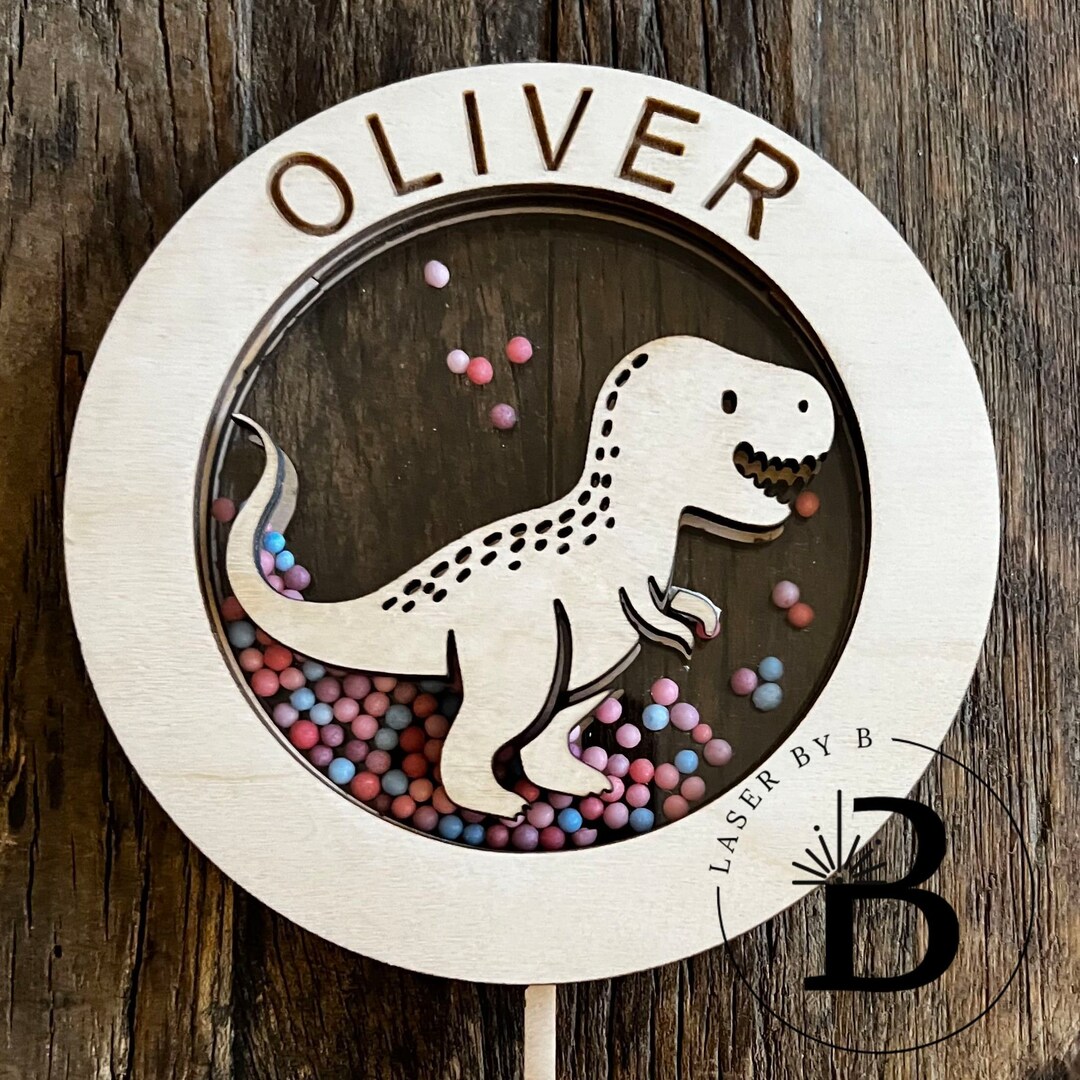 Dinosaur T-rex Shaker Cake Topper Laser File Design Customizable Round ...