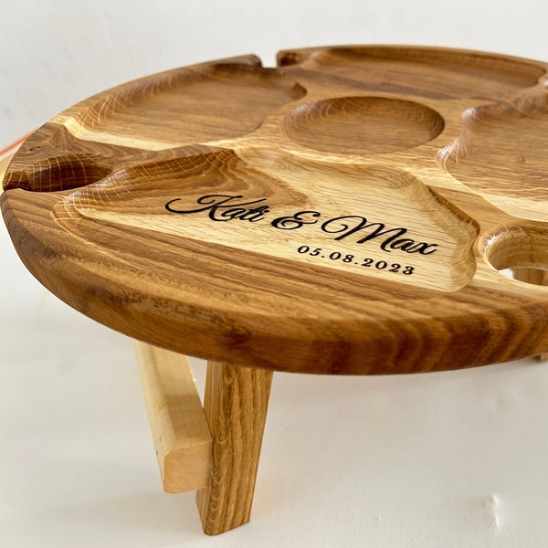 Wine Table For Romantic Evenings, Gifts For Couples Personalized Wine Tray, Wooden Wine Table Gifts Wooden Folding Picnic Table