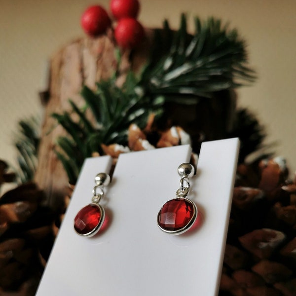 Boucles d'oreilles en argent massif 925 avec rubis rouge