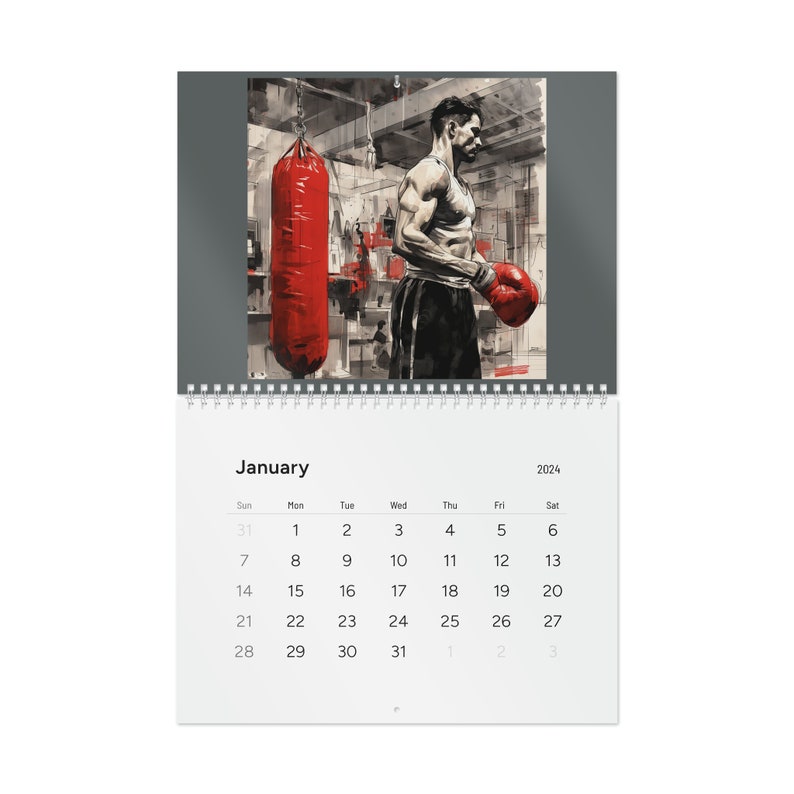 Mens Boxing Wall Calendar 2024,calendar Active Boxing Calendar Designed