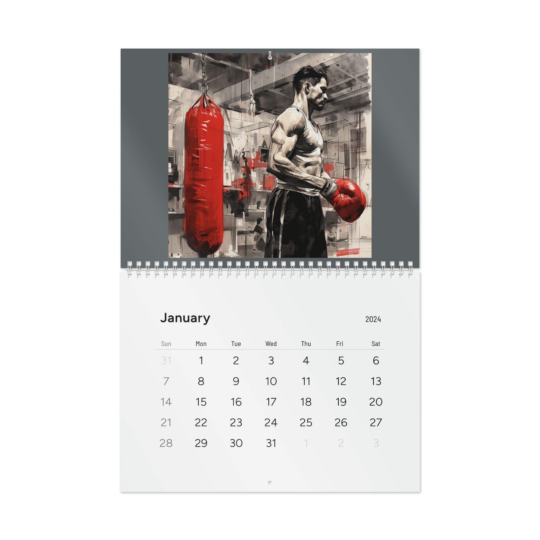 Mens Boxing Wall Calendar 2025,calendar Active Boxing Calendar Designed