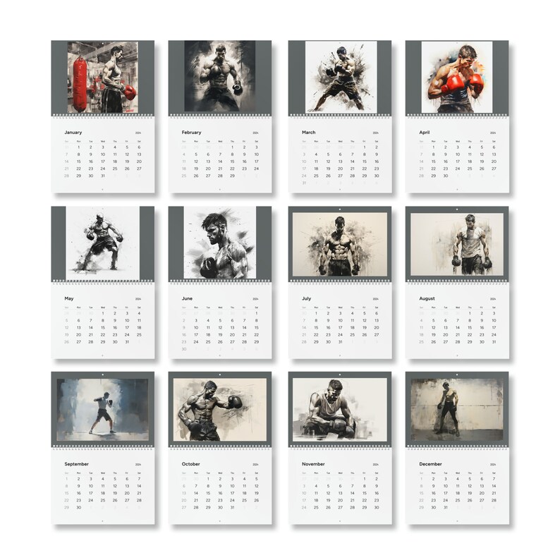 Mens Boxing Wall Calendar 2024,calendar Active Boxing Calendar Designed