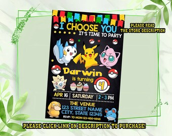 Personalize Pokemone Birthday invitation, Pokemone birthday invitation, Pikachu birthday invitation