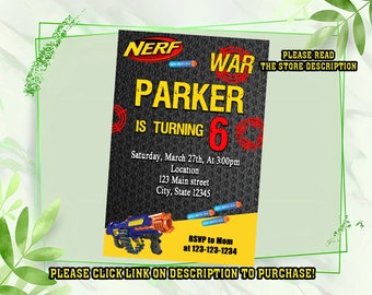 Personalize Nerf birthday invitation, Nerf party invitation, Printable birthday invitations, Invitation for kids