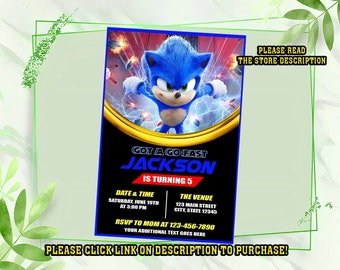 Personalize Sonic birthday invitation, Sonic the hedgehog Birthday invitation, Birthday invitation for kids