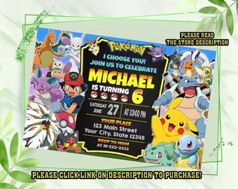 Personalize Pokemone Birthday invitation, Pokemone birthday invitation, Pikachu birthday invitation