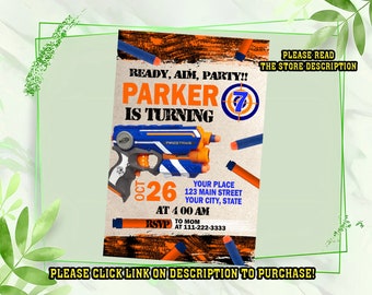 Personalize Nerf birthday invitation, Nerf party invitation, Printable birthday invitations, Invitation for kids