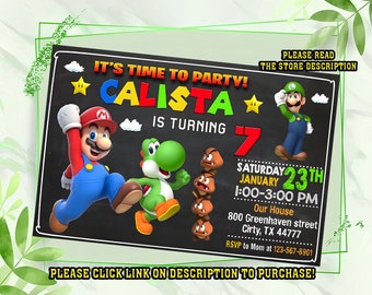 Personalize Super mario birthday invitation, Super mario invitation, Digital Birthday invitation for kids