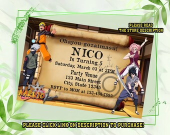 Personalize Naruto birthday invitation, Naruto invitation, Digital printable Birthday invitation for boys