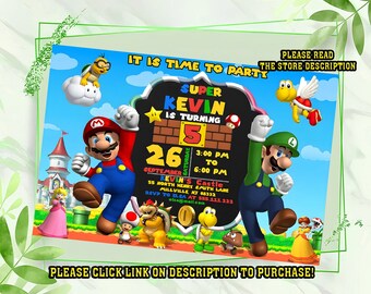 Personalize Super mario birthday invitation, Super mario invitation, Digital Birthday invitation for kids